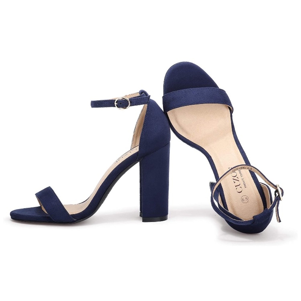 Navy Blue Nubuck Chunky Block High Heeled - Picture 4 of 5